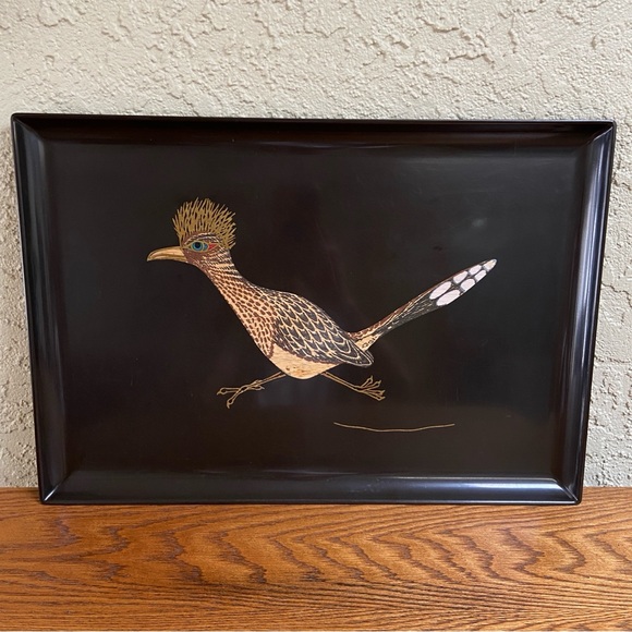 Couroc Mid Century Roadrunner Set Large Serving Tray with Six Highball Glasses - Picture 5 of 17